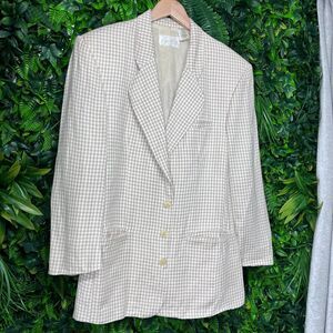 Vintage APARRT Blazer Men 40R Tan Beige Checkered Plaid Linen Blend Sport Coat‎